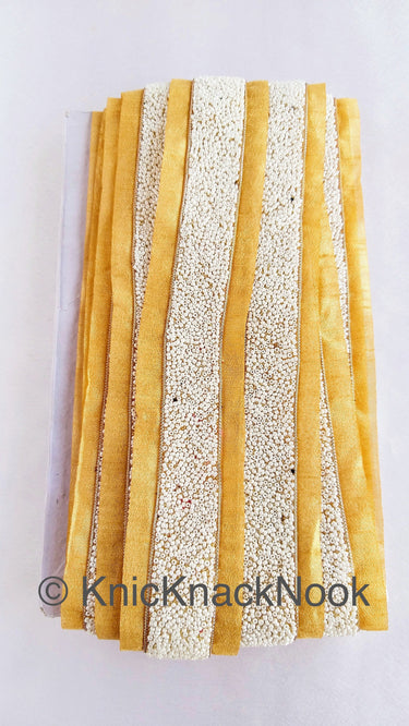 Beige Fabric Trim With White Seed Beads Embellishments, Beaded Trim,
